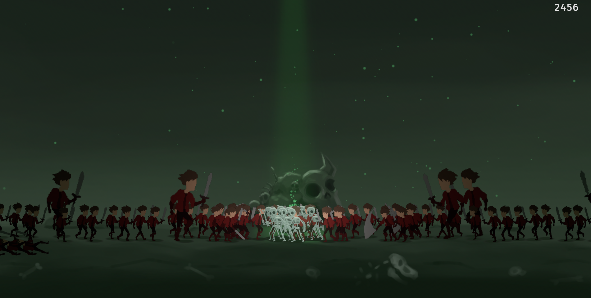 Grumpy Sword gameplay with a glowing sword surrounded by enemies.